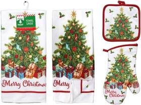 Home Collection 639277634580 5 Piece Merry Christmas Tree Kitchen Match Oven Mitt Pot Holder Towels