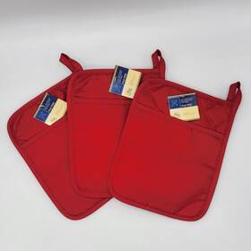 Home Collection 639277796219 Lot Of 3 Red Pot Mitt Holder Hot Pad Oven 7 Inch X 9
