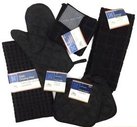 Home Collection 784851696819 Kitchen Towel Set With 2 Quilted Pot Holders Oven Mitt Dish Drying