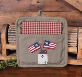 Ph620345 Home Collections By Raghu Primitive American Flag And Crock Pocket Potholder Linen Towel Set New