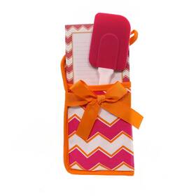 47557 Home & Garden 8.50in Pink And Orange Chevron Pot Fabric Holder Gift Set Spatula Pad