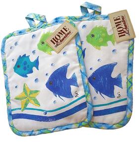 Home Quarters 044085945368 100% Cotton Multicolor Coastal Theme Potholders