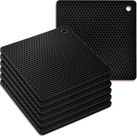 269st60124 Homedge Silicone Square Trivets Mat 6 Packs Multipurpose Non Slip Heat Resistant Black