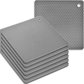 274st60124 Homedge Silicone Square Trivets Mat 6 Packs Non Slip Heat Resistant Pot Holder-gray