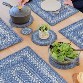 593689 Homespice Denim Jute Braided Kitchen Trivets For Hot Dishes Country Coastal