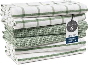 Homespun 810119231666 6-pack Cotton Kitchen Towels 18x28 Inch Absorbent Quick-drying Dish Olive