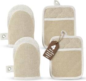 Cpovnmit4pc-bge Homespun Casa Platino Mini Oven Mitts And Silicone Pot Holders 4-piece Heat Resistant Gl