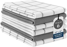 Lynn-tm-4298 Homespun 6-pack Cotton Kitchen Towels 18x28 Absorbent Quick-dry Dish Cloths Grey Set