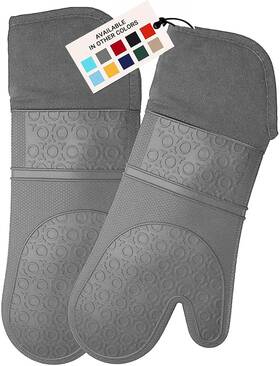 Homwe 744110212600 Bpa-free Soft Silicone Oven Mitts - Ultra Heat Resistant With Thick C