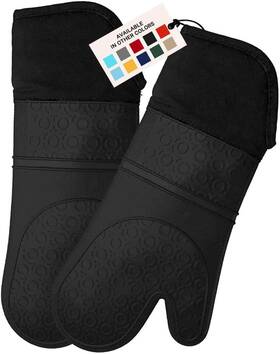 Homwe 850035221075 Extra Long Professional Silicone Oven Mitt Mitts With Quilted Liner Po