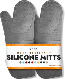 Homwe 850035221136 Bpa-free Soft Silicone Oven Mitts - Ultra Heat 14.7 Inch Gray