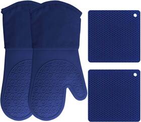 Homwe 850035221235 Silicone Oven Mitts And Pot Holders Trivets Set Blue