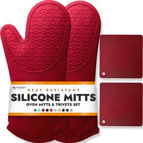 Homwe 850035221242 Bpa-free Soft Silicone 4 Piece Oven Mitts And Trivets Set - Ultra Heat Resistan