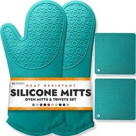 Homwe 850035221259 Bpafree Soft Silicone 4 Piece Oven Mitts And Trivets Set Ultra Heat Resistant