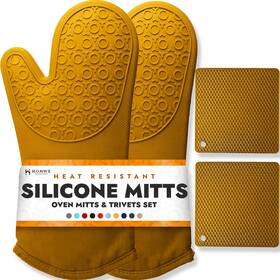 Homwe 850035221266 Bpa-free Soft Silicone 4 Piece Oven Mitts And Trivets Set - Ultra Heat Resistan