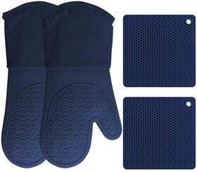 Homwe 850035221273 Silicone Oven Mitts And Pot Holders 4-piece Set Heavy Duty Cooking Gloves