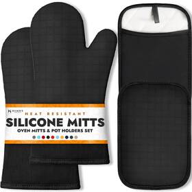 Homwe 850035221297 Silicone Oven Mitts And Pot Holders For Kitchen Baking - Set Of