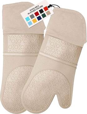 Hw-ovnmt-2pcxl-beige Homwe Bpa-free Silicone Oven Mitts Ultra Heat 14.7 Inch Beige