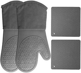 Sns-192-b07176zjch Homwe Silicone Oven Mitts And Pot Holders 4-piece Set Heavy Duty Cooking