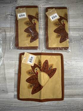 F13493 Honey And Me Thanksgiving Turkey Pot Holders Set Of 3 New 2008 Handmade