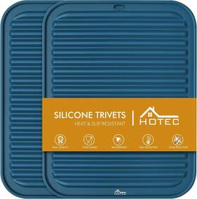 Stcl2 Hotec Silicone Trivets Hot Pots Pans Resistant Kitchen Counter Dish Drying Set 2 Blue