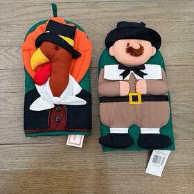 Hotmitt King 768889047348 Nwt Thanksgiving Oven Mitts Set Mr Turkey-todd And Pilgrim Multicolor
