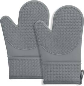 Hovico 445050743737 Silicone Oven Mitts Gloves With Non-slip Waterproof - 2pcs Grey Ove