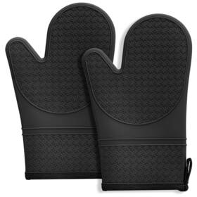 Hovico 700973390817 Silicone Oven Mitts Gloves With Non-slip Waterproof - 2pcs Black