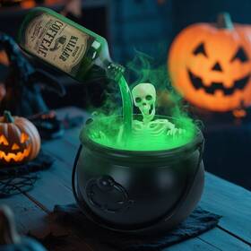 Zhus-005 Huijutchen Cauldron Halloween Decorations Indoor - Skeleton Diy Magic Floating Black