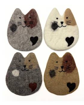 Hh503002 Humble Hilo Handmade Animal Felt Coaster Set Of 4 Absorbent For Lover Cats