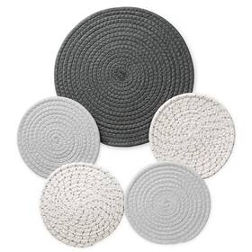Humbson 380035925234 5-pcs Trivet Pot Holder Round Woven Potholders Set - 100% Cotton Braided Hot Pa