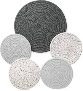 Humbson 445000405456 5-pcs Trivet Pot Holder Round Woven Potholders Set - 100% Cotton Braided Hot Pa