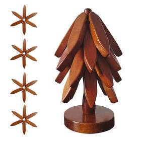 Hxqinbe 762730099975 Wooden Trivets For Hot Dishes Tripod Coaster Tree Shape Trivet Set -