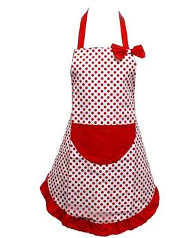 Apron-unisex-57 Hyzrz Lovely Lady Red Dot Kitchen Flirty Canvas Free Size Medium