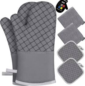 Ixo 744759952639 6pcs Oven Mitts And Pot Holders 500 Heat Resistant With Kitchen