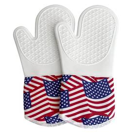 Jenaluca 850028142165 Silicone Heat Resistant Insulated Oven Mitts Set Of 2 Usa American Flag Pattern