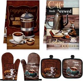 Che-jingmore-tuqoo02 Jingmore 6 Pcs Kitchen Decor Set Accessorie Farmhouse Towels Pot Holders Oven Mit