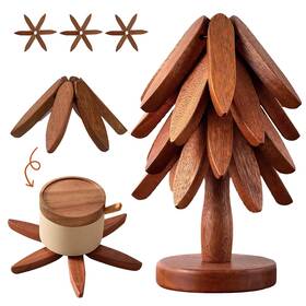Jingqimaoyi 768825217668 Wooden Tree Trivets 4 1 Pieces Walnut Color