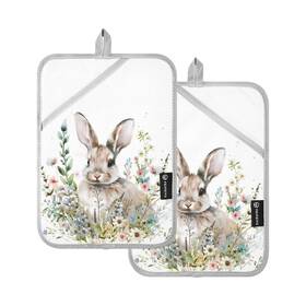 G381417779p1031c1096s2493 Jiponi Bunny Rabbit Floral Bouquet 2 Pack Pot Holders For Kitchen Heat Resistance O
