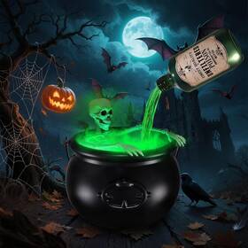 Led0824001 Jnaurb Halloween Decorations Indoor - Black Plastic Witches Cauldron Bowl With Green