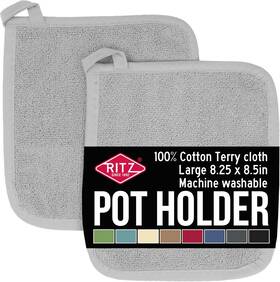 030001 John Ritzenthaler Co Ritz Terry Potholder And Hot Pad 100% Cotton Heat Resistant Ergonomic Grip 2-p