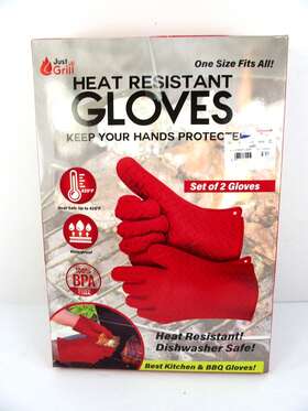 03253 Just Grill One Size Set Of Two Heat Resistant Red Best Kitchen And Bbq Gloves A1