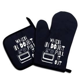 St-013 Jxubeuro When In Doubt Pull It Out Funny Oven Mitts And Pot Holders Set Of 2 Black