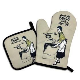 St-026 Jxubeuro Made With Love And Some Other Sxxt... Funny Oven Mitts Pot Black White