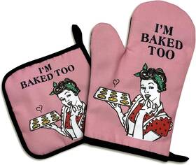 St-029 Jxubeuro I Am Baked Too Funny Oven Mitts And Pot Holders Sets Of 2 Silicone Brown