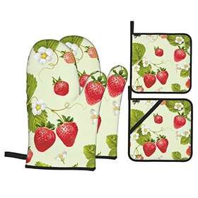 Jyckat 336446518819 Lovely Strawberry Print Oven Mitts And Pot Holders Setskitchen Glove High H