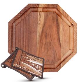 K & R 060904130031 Acacia Wood Trivet For Hot Dishes Reversible Cutting Board And 2 Pads M