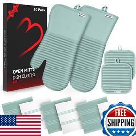 B0fd7b3wyg Kacnacpro Oven Mitts And Pot Holders Silicone Grip 500 F Heat Resistant - 6 Pack Mint Gree