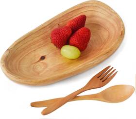 Ves401 Kanhaom Small Hand-carved Wooden Dish Portion Control Bowl For Snacks Natural S