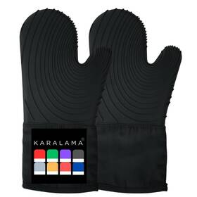 Karalama 198168895597 Silicone Oven Mitts Set 2 Piece Cooking Gloves For Grilling And Baking Hea
